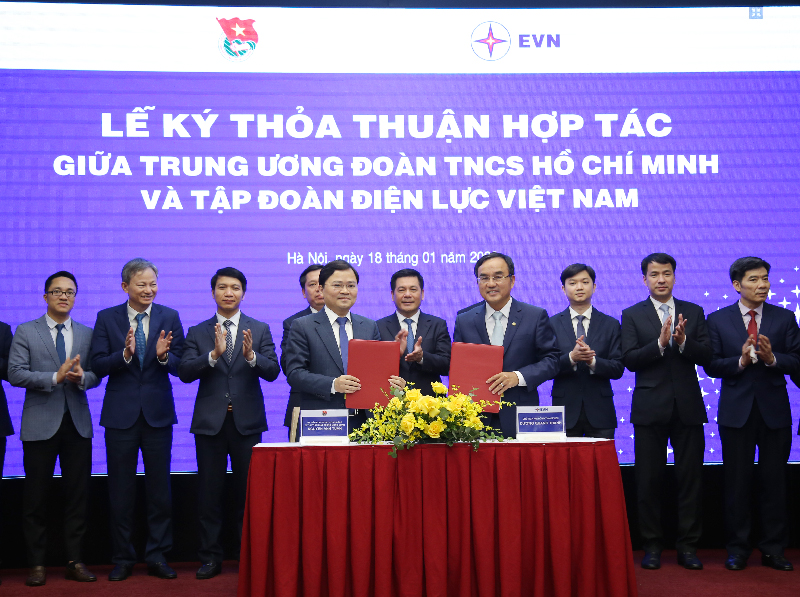 Trung ương Đoàn và Tập đoàn Điện lực Việt Nam ký kết thỏa thuận hợp tác giai đoạn 2022-2026