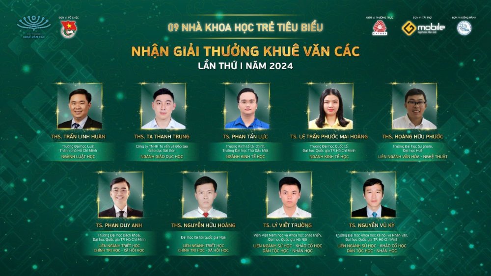  09 nhà khoa học trẻ đầu tiên nhận Giải thưởng Khuê Văn Các lần thứ I năm 2024