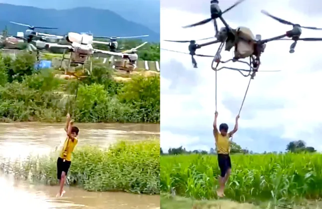 Sự nhanh trí, quyết đoán của chàng trai cứu nhóm trẻ bằng máy bay không người lái