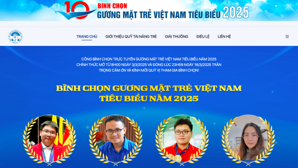 Mở cổng bình chọn trực tuyến đề cử Giải thưởng gương mặt trẻ Việt Nam tiêu biểu 2025